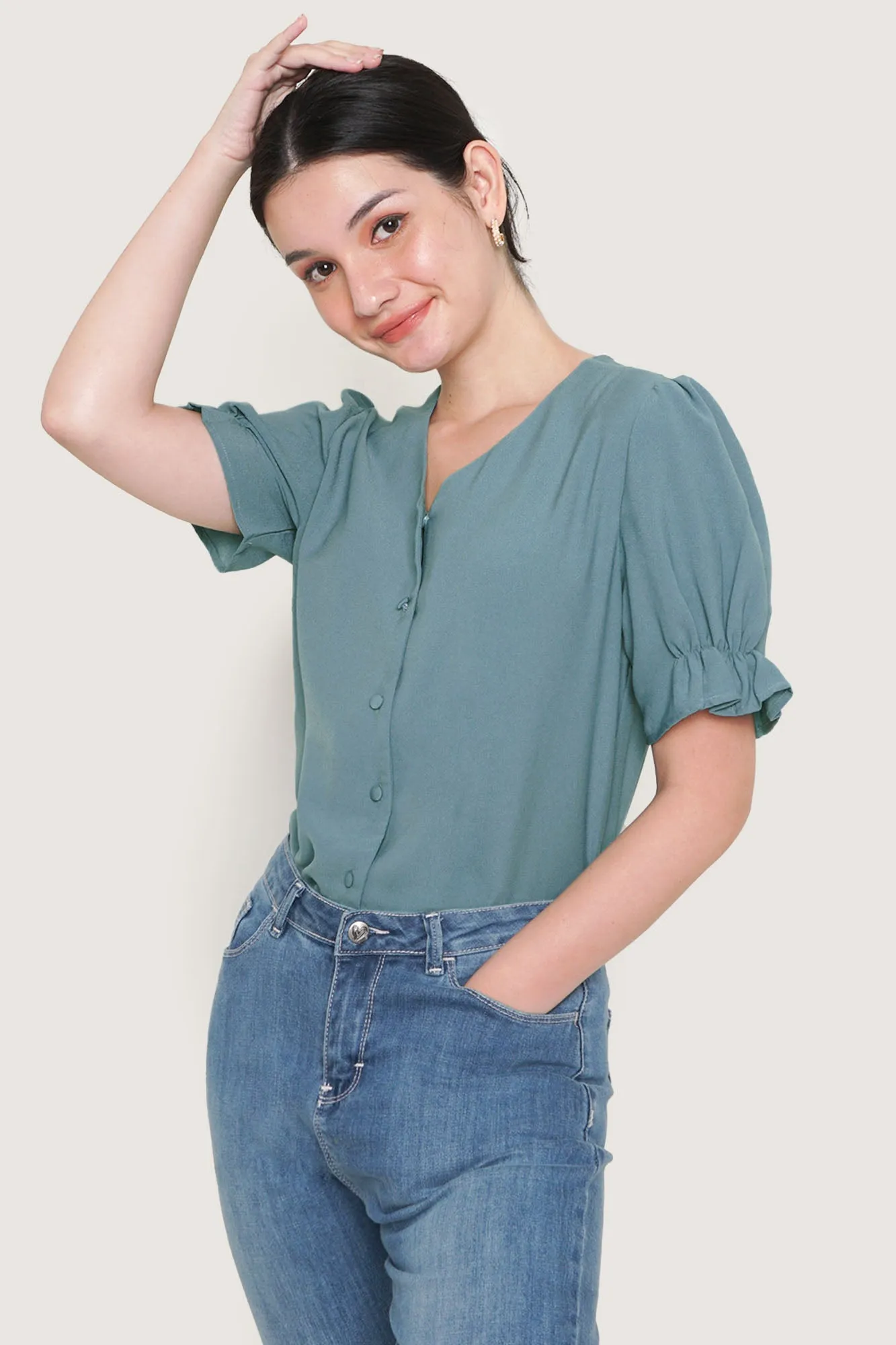 V-Neck Button Down Shirt