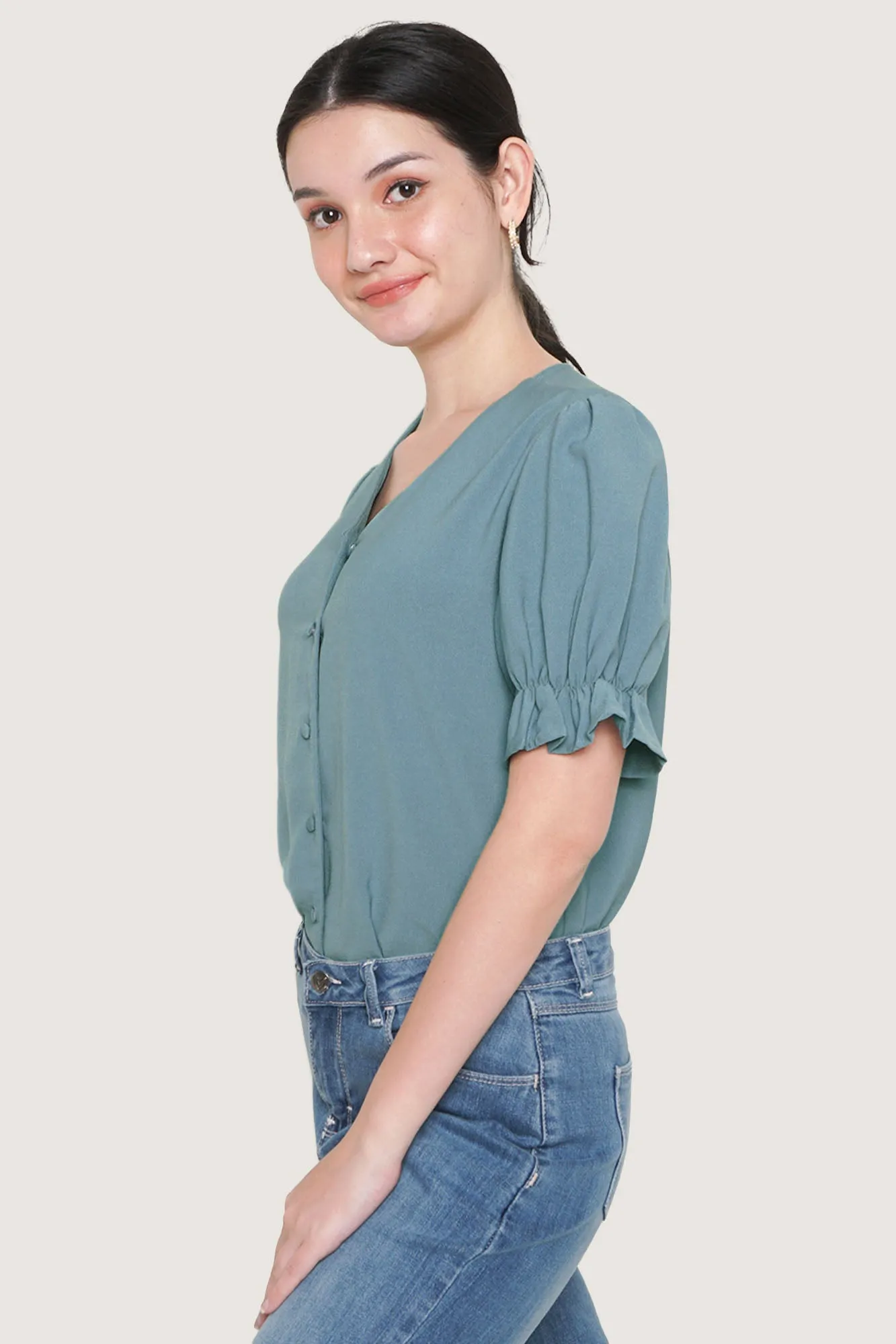 V-Neck Button Down Shirt