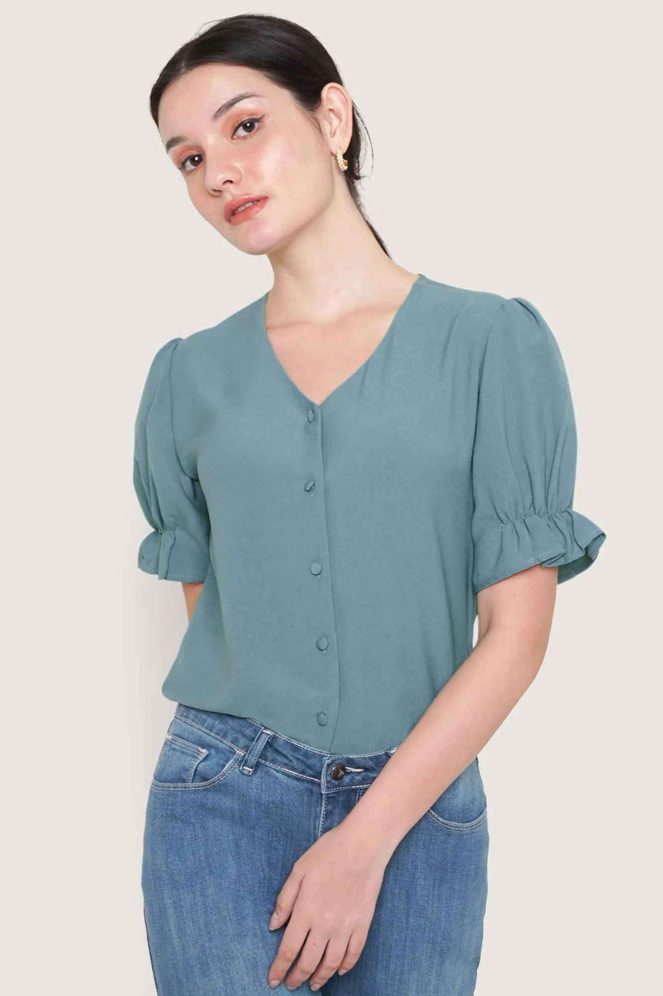V-Neck Button Down Shirt