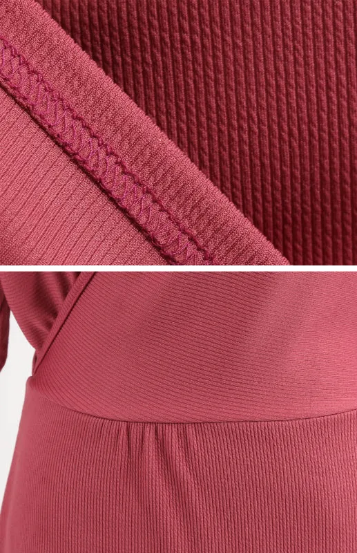 V-Neck Midi Dress with Lace-Up Wrap and Belted Waist
