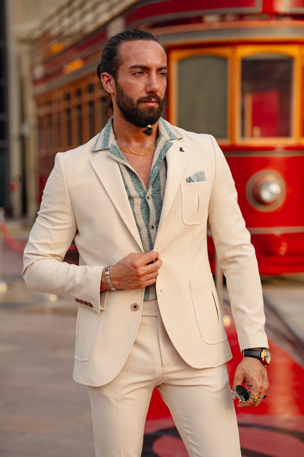 Vespo Slim Fit Beige Suit - Sophisticated Elegance for Every Occasion