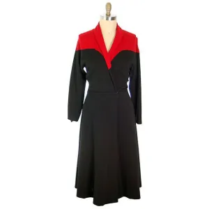 Vintage Halston Wrap Color Block Knit Dress For Design 1980s Large red Black