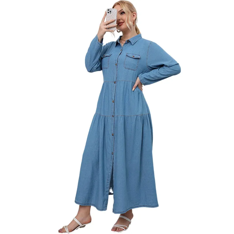 Vintage Long Sleeves Shirt Dress Plus Size