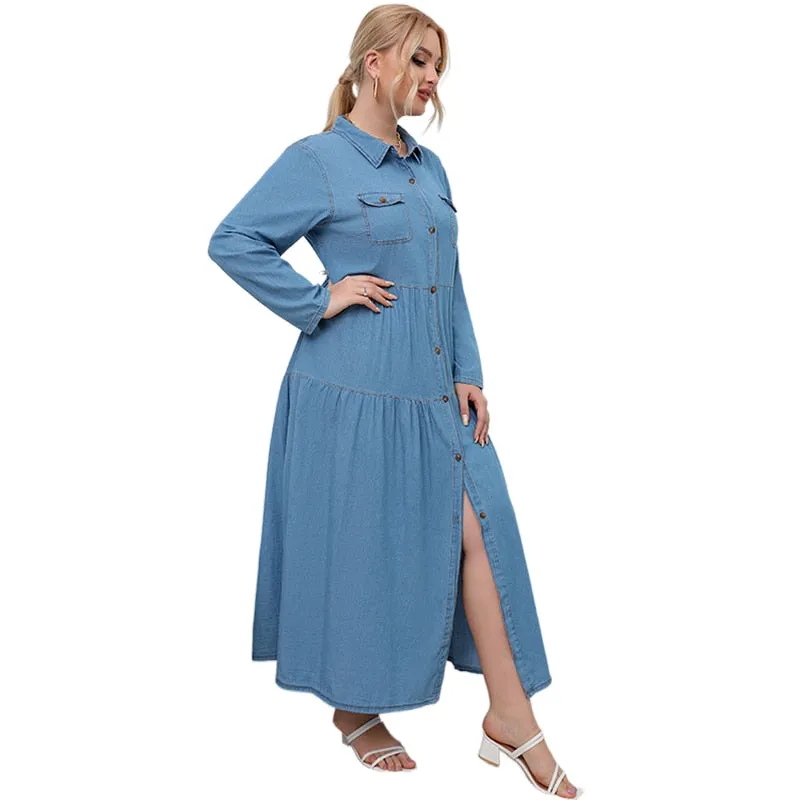 Vintage Long Sleeves Shirt Dress Plus Size