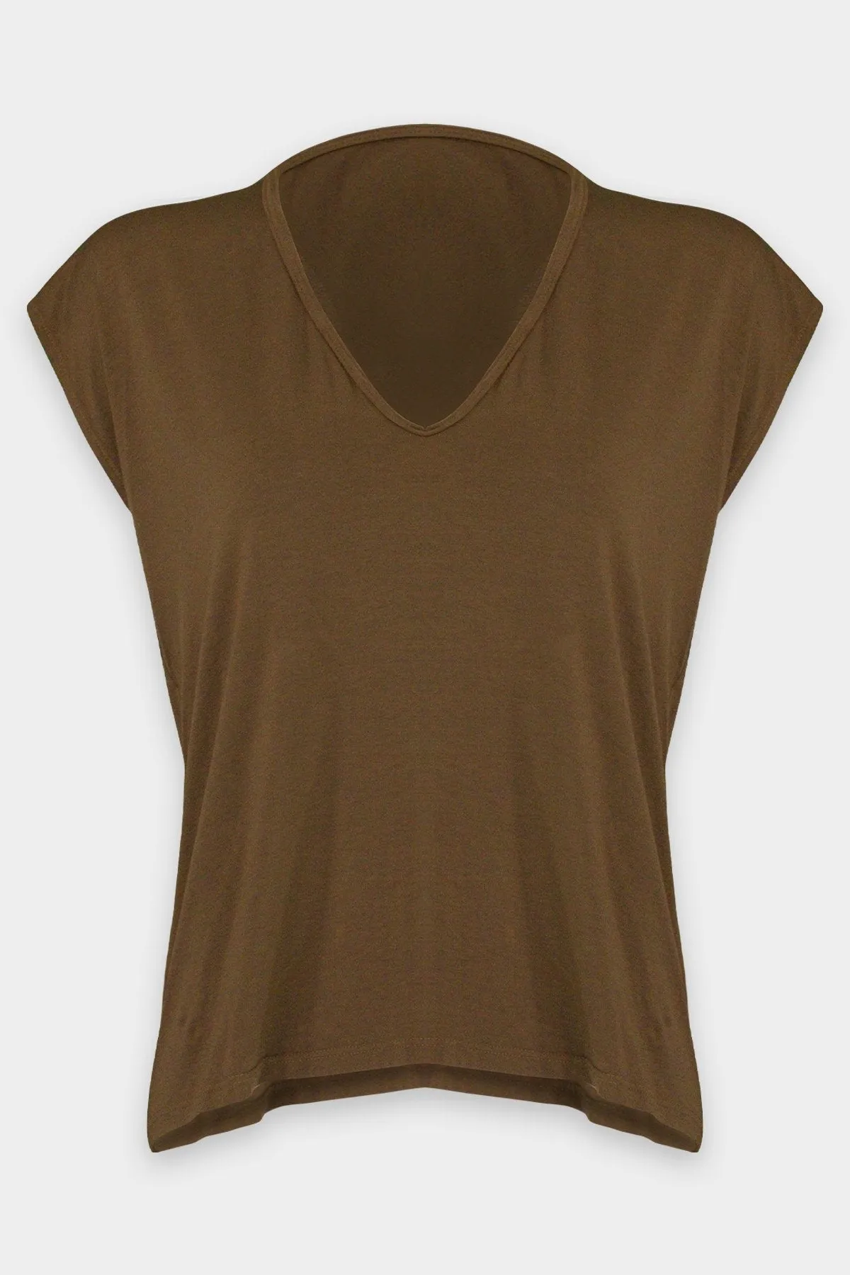 Viscose Jersey Sleeveless Skinny U Tank in Fatigue