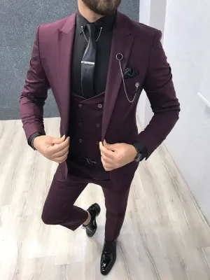 Wanker Burgundy Slim Fit Wool Suit: Elegance Redefined