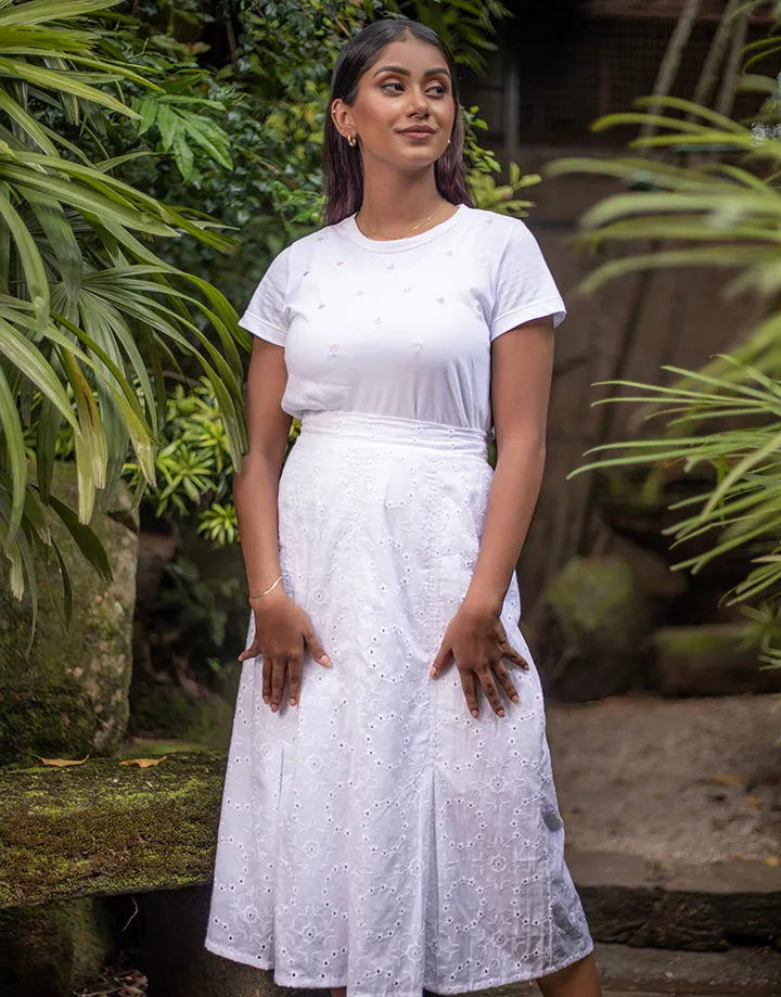 White Cut Lawn Midi Skirt