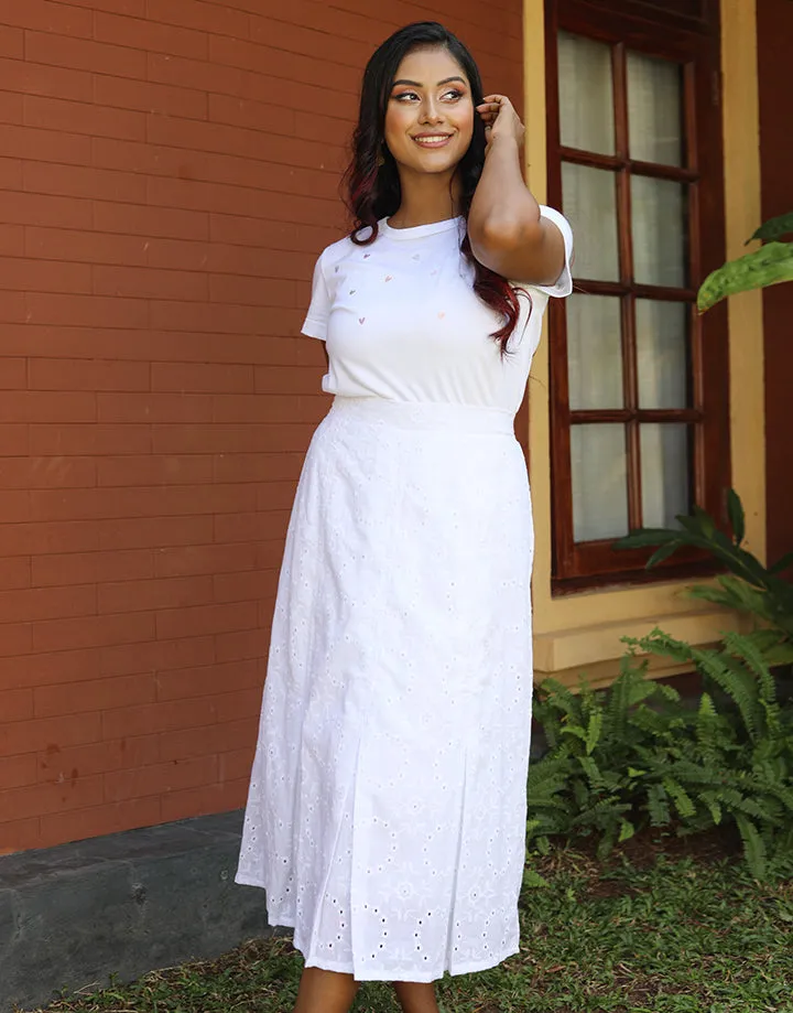 White Cut Lawn Midi Skirt