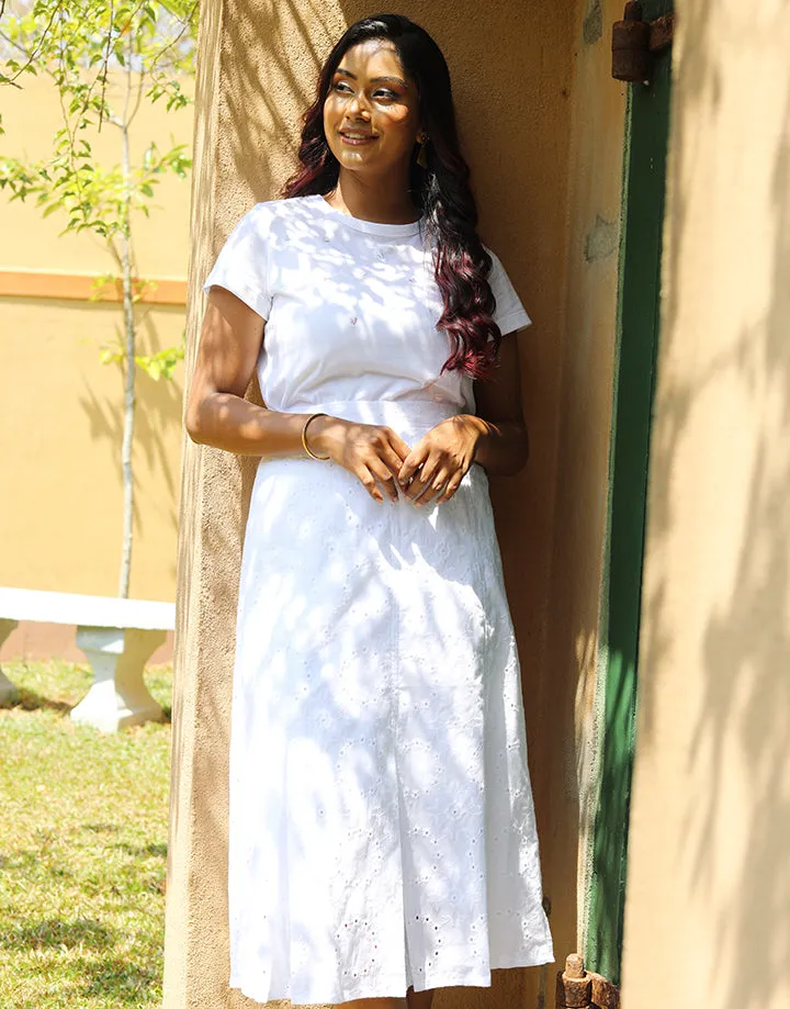 White Cut Lawn Midi Skirt
