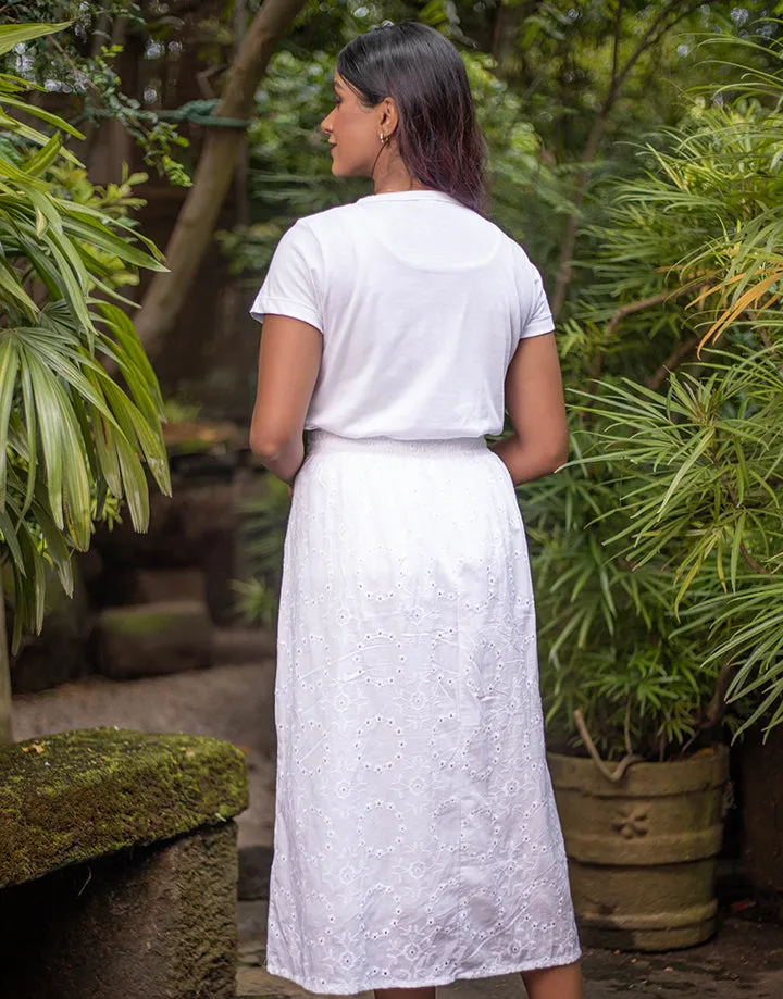 White Cut Lawn Midi Skirt