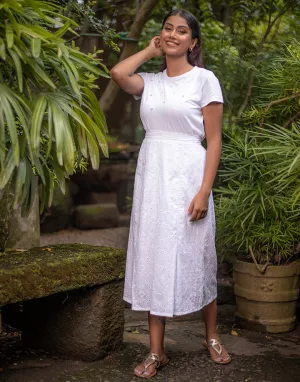 White Cut Lawn Midi Skirt