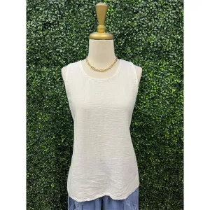 White Hi-Lo Sleeveless Linen Top