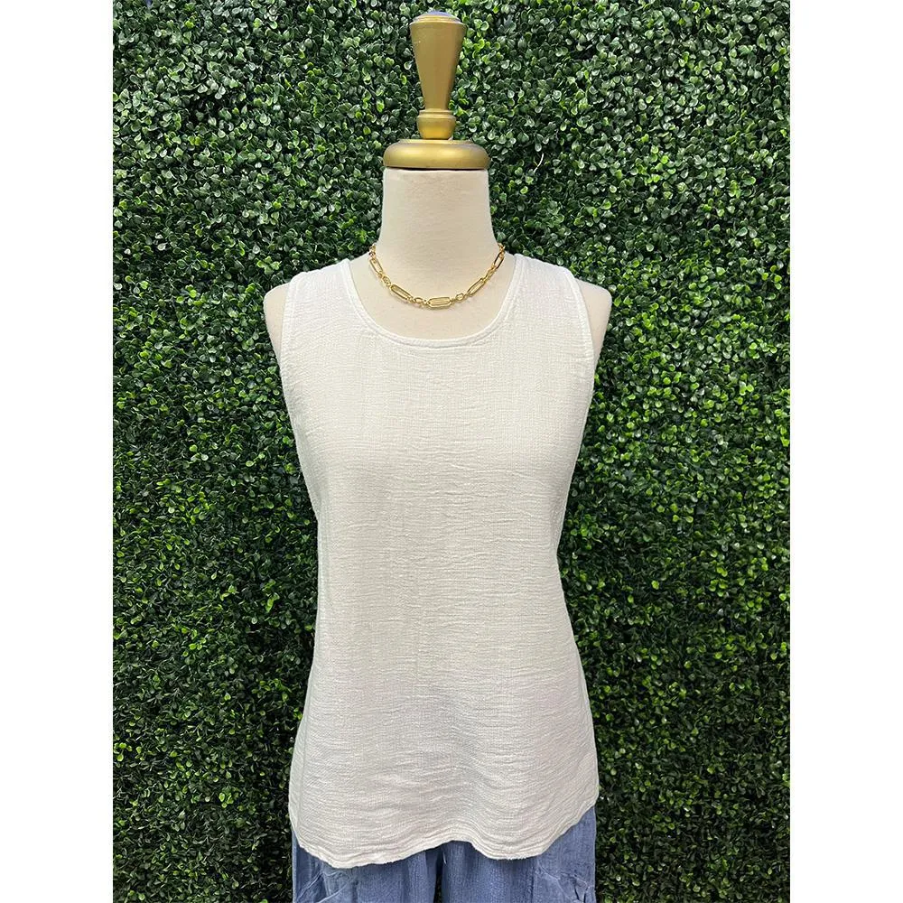 White Hi-Lo Sleeveless Linen Top
