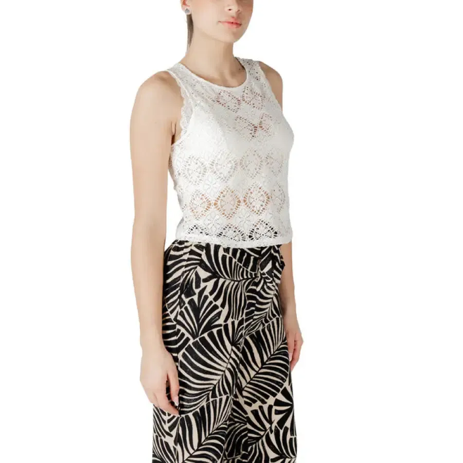 White Lace Tank Top and Patterned Pants