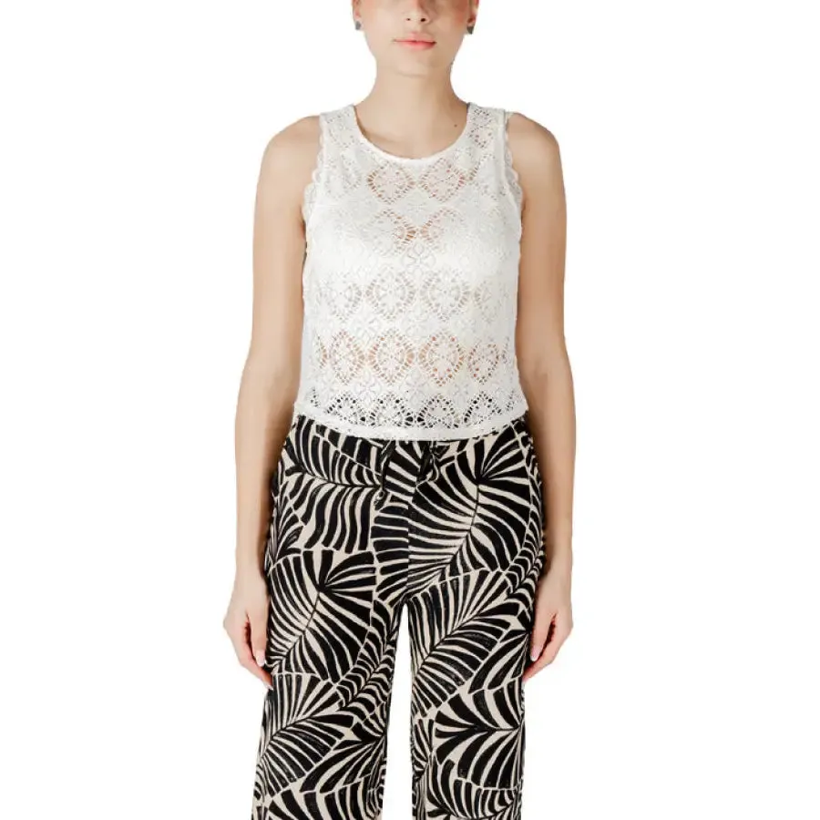 White Lace Tank Top and Patterned Pants