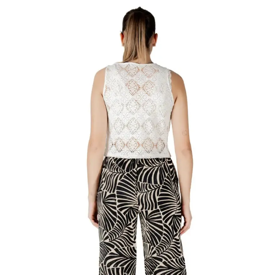 White Lace Tank Top and Patterned Pants