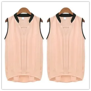 Women Ladies Casual Sleeveless Chiffon Tee Vest Blouse Loose Tops
