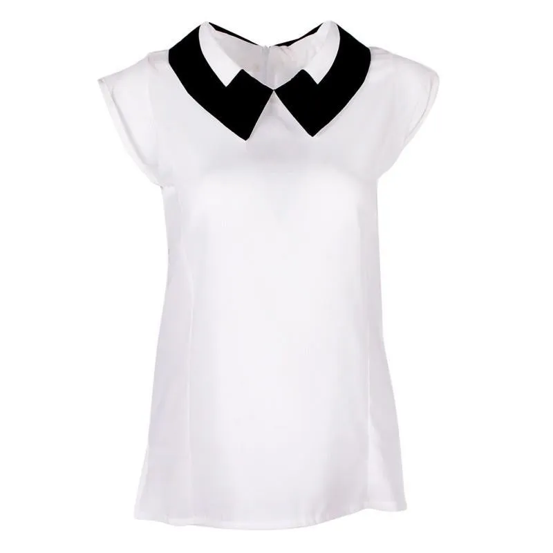 Women Loose Chiffon blouses Sleeveless Vest White Black Tops Blouse