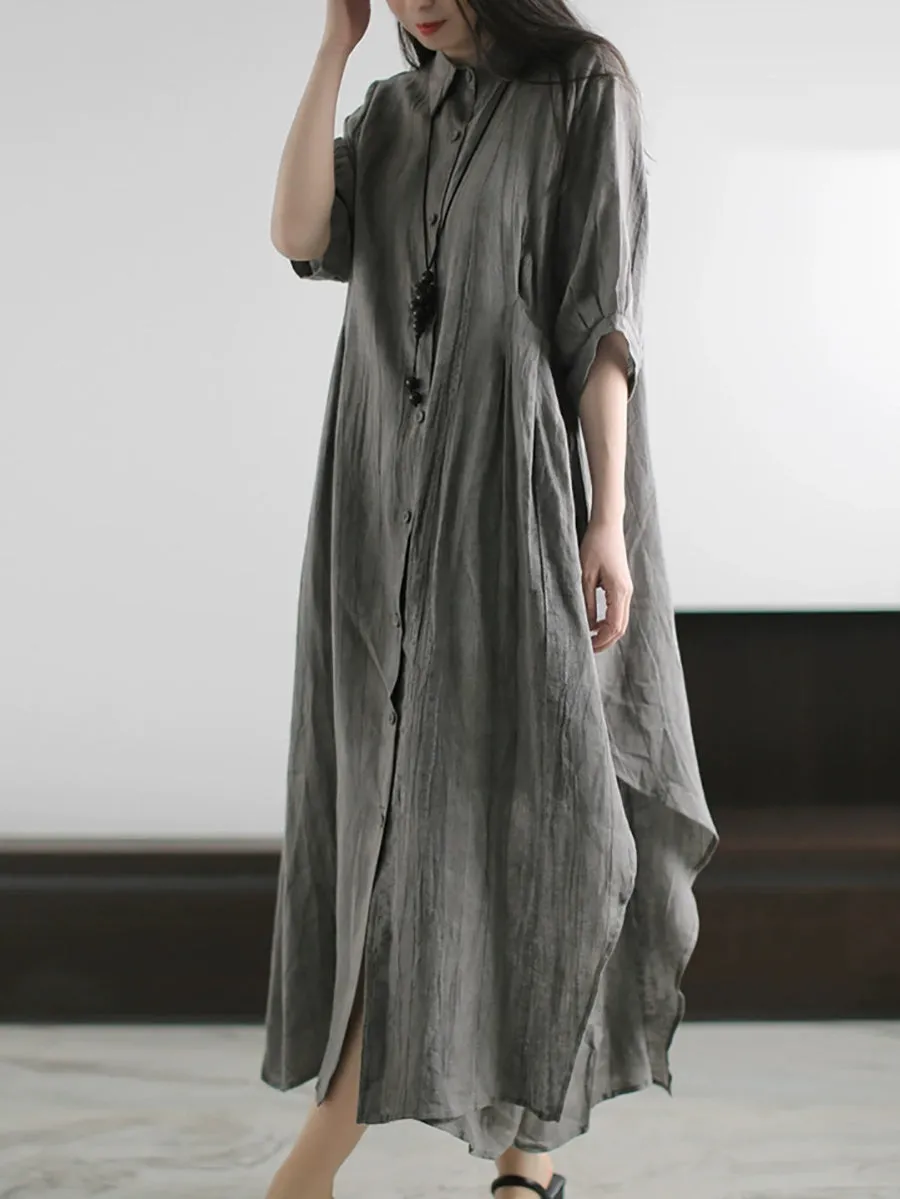 Women Summer Artsy Pure Color Shirt Dress