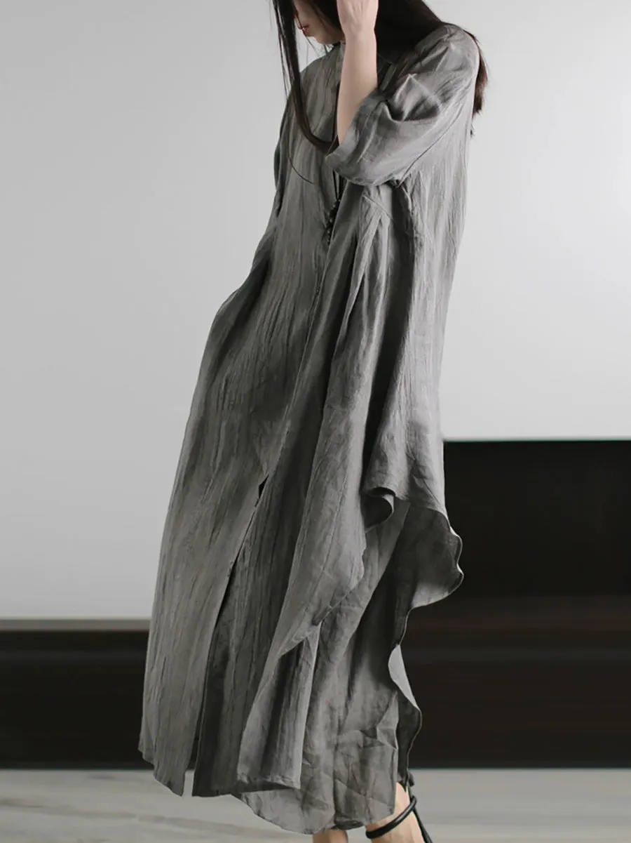 Women Summer Artsy Pure Color Shirt Dress
