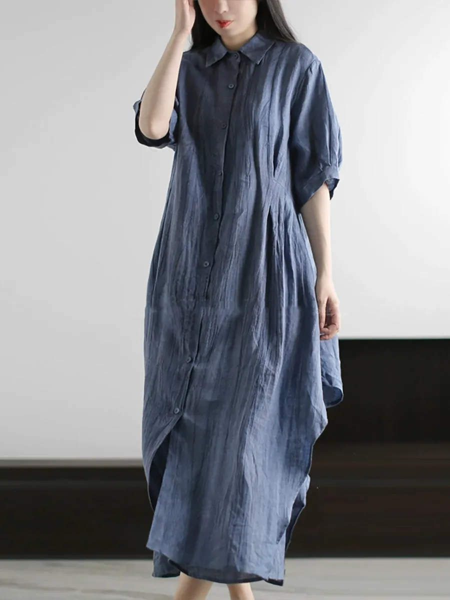 Women Summer Artsy Pure Color Shirt Dress
