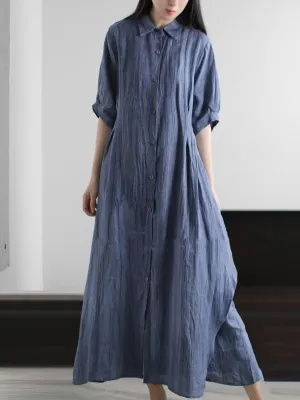 Women Summer Artsy Pure Color Shirt Dress