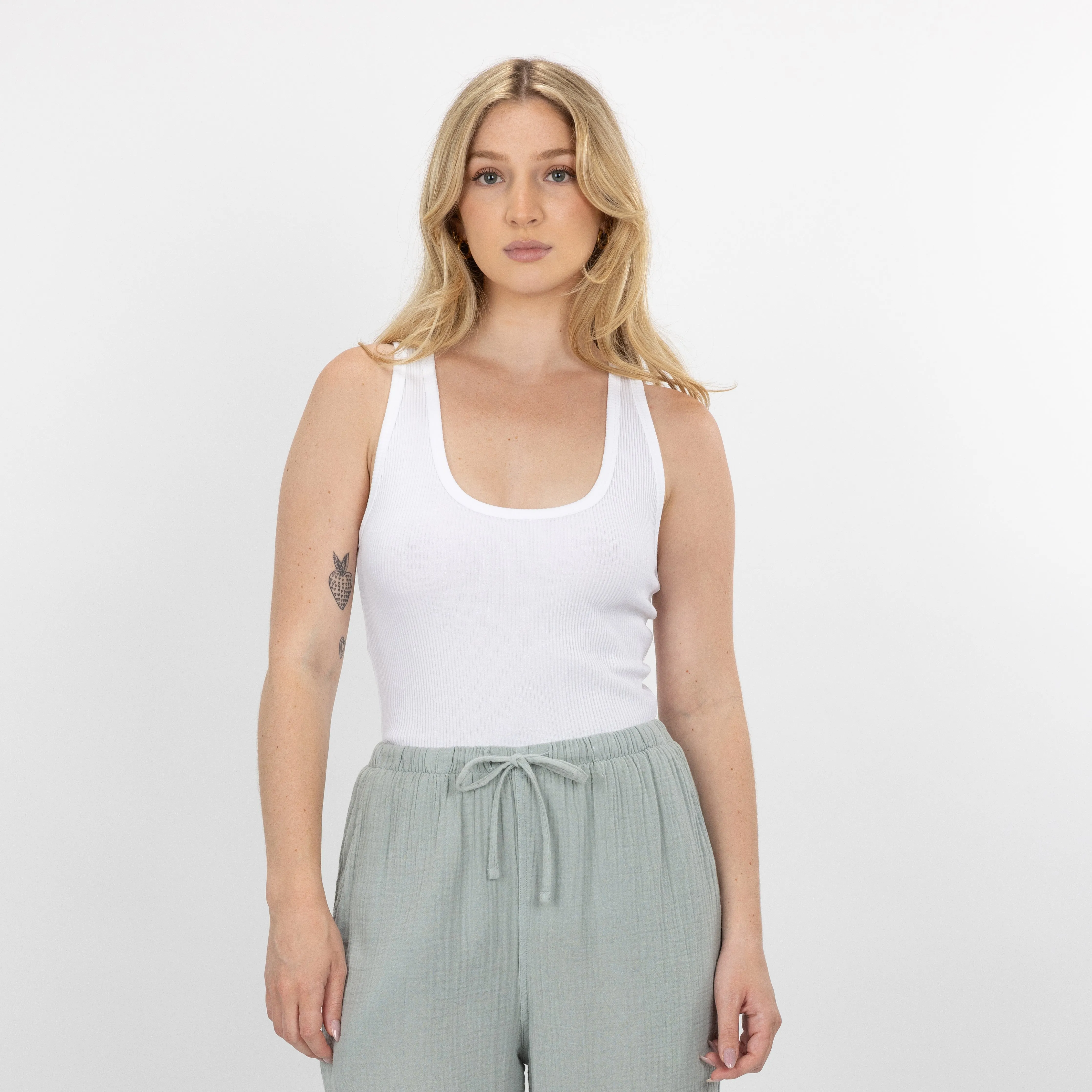 Womens "Chunky" Cotton/Spandex Racerback Tank - Bright White