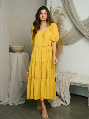 WOMEN'S SHORT PUFF SLEEVE TIERED MAXI DRESS