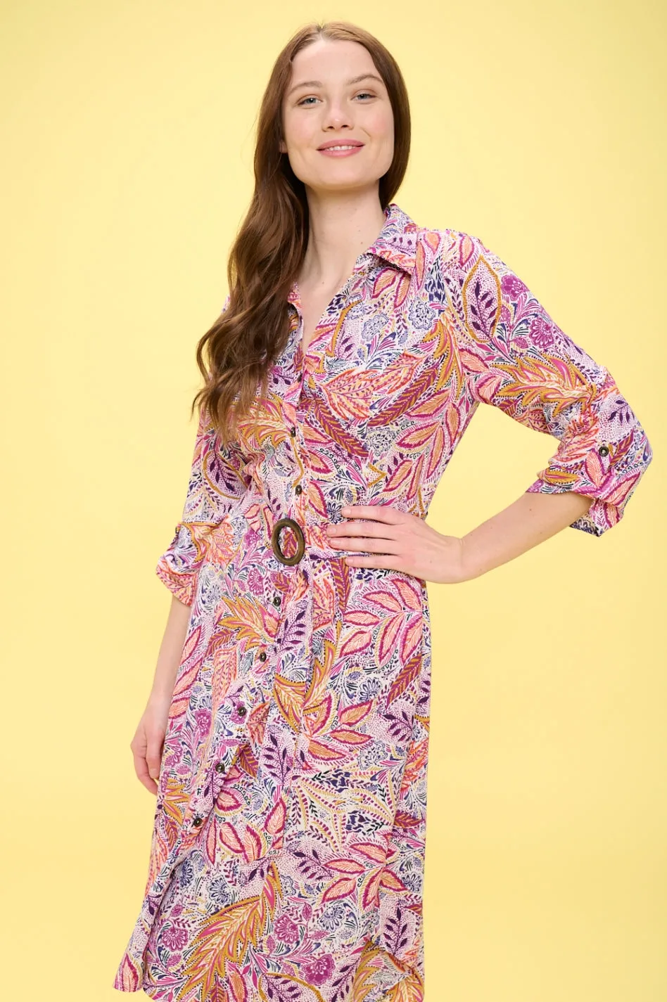 WOOD O-RING SHIRT MIDI DRESS