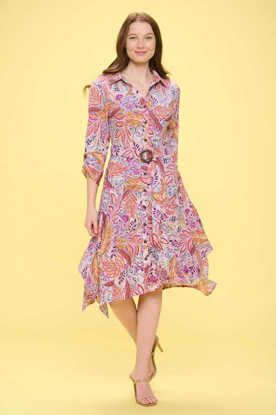 WOOD O-RING SHIRT MIDI DRESS