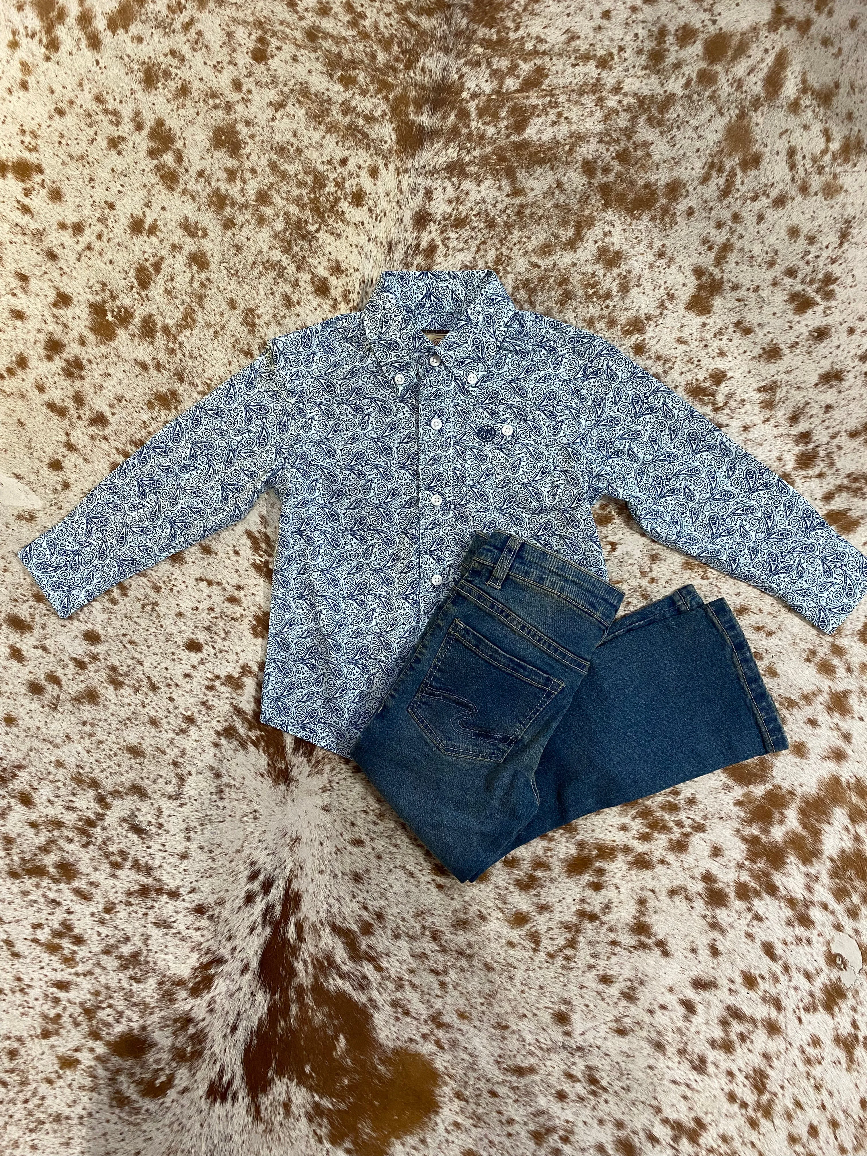 Wrangler Youth Aqua Paisley Button Down Shirt