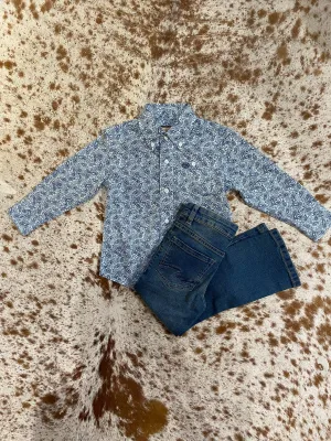Wrangler Youth Aqua Paisley Button Down Shirt