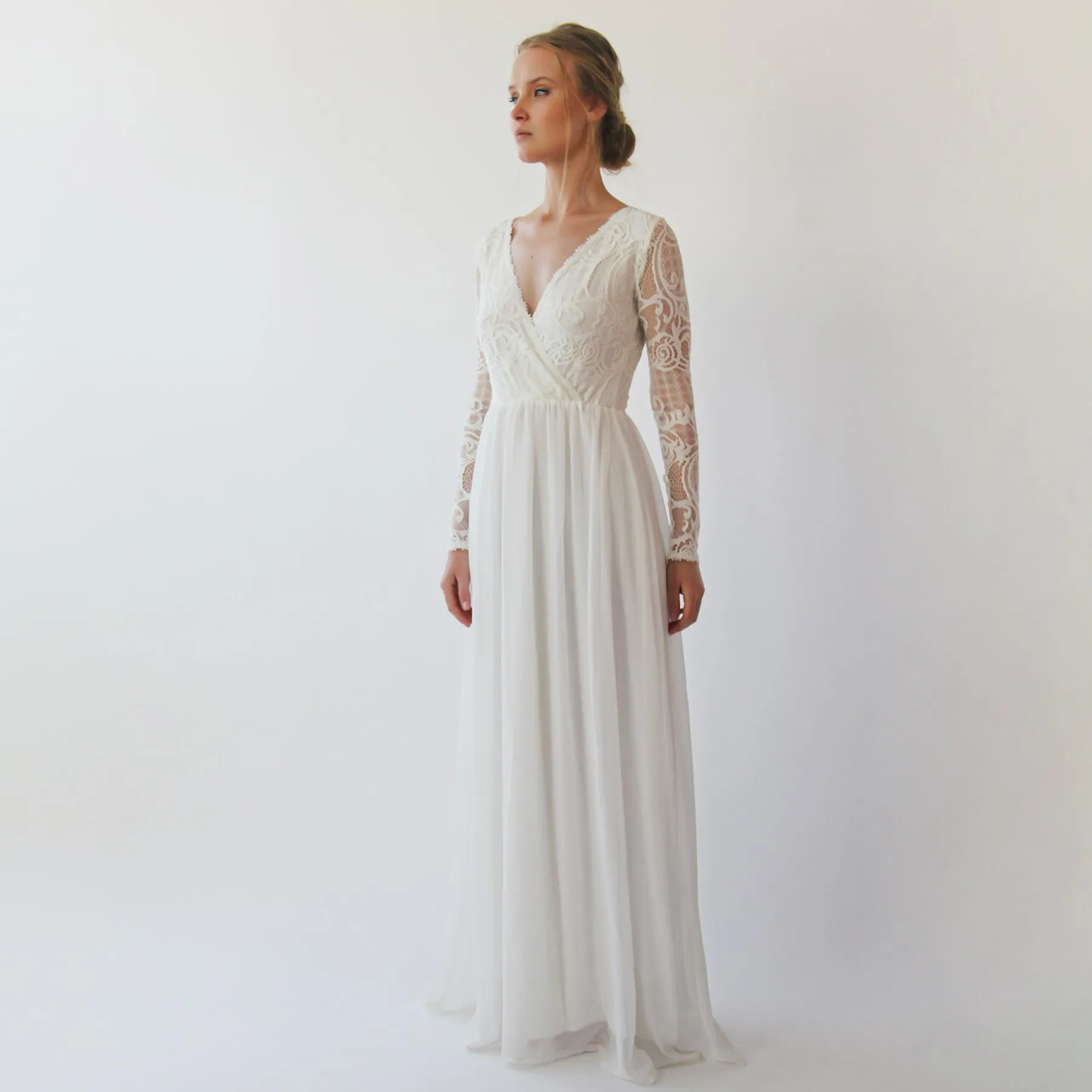 Wrap bohemian lace wedding dress #1242