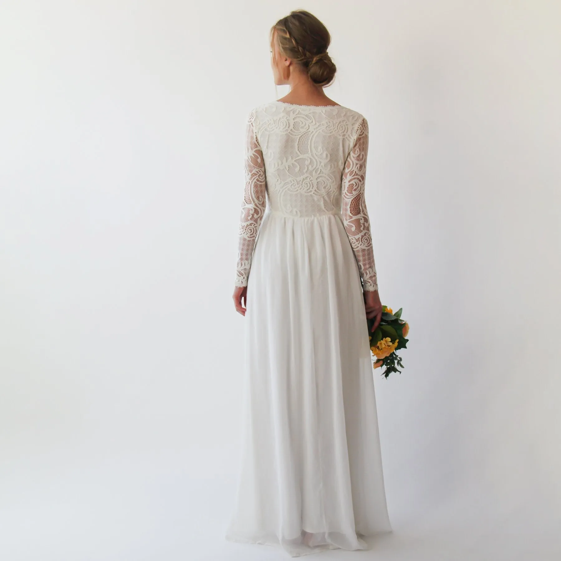 Wrap bohemian lace wedding dress #1242