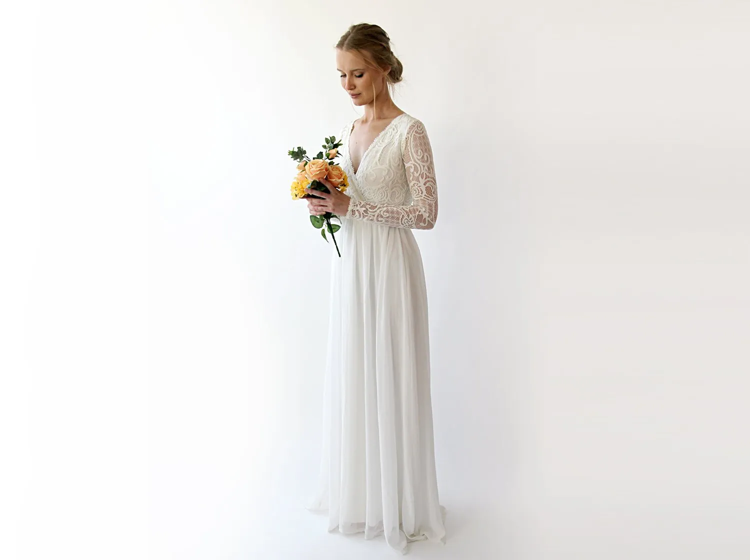 Wrap bohemian lace wedding dress #1242