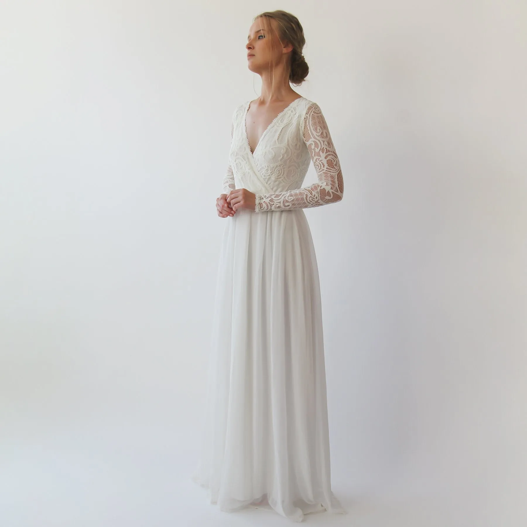 Wrap bohemian lace wedding dress #1242