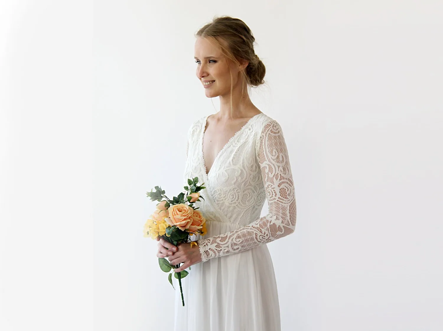 Wrap bohemian lace wedding dress #1242