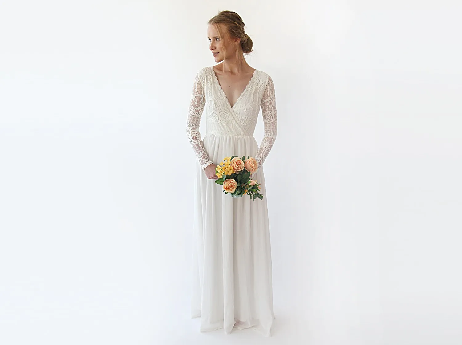 Wrap bohemian lace wedding dress #1242