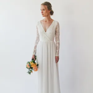 Wrap bohemian lace wedding dress #1242