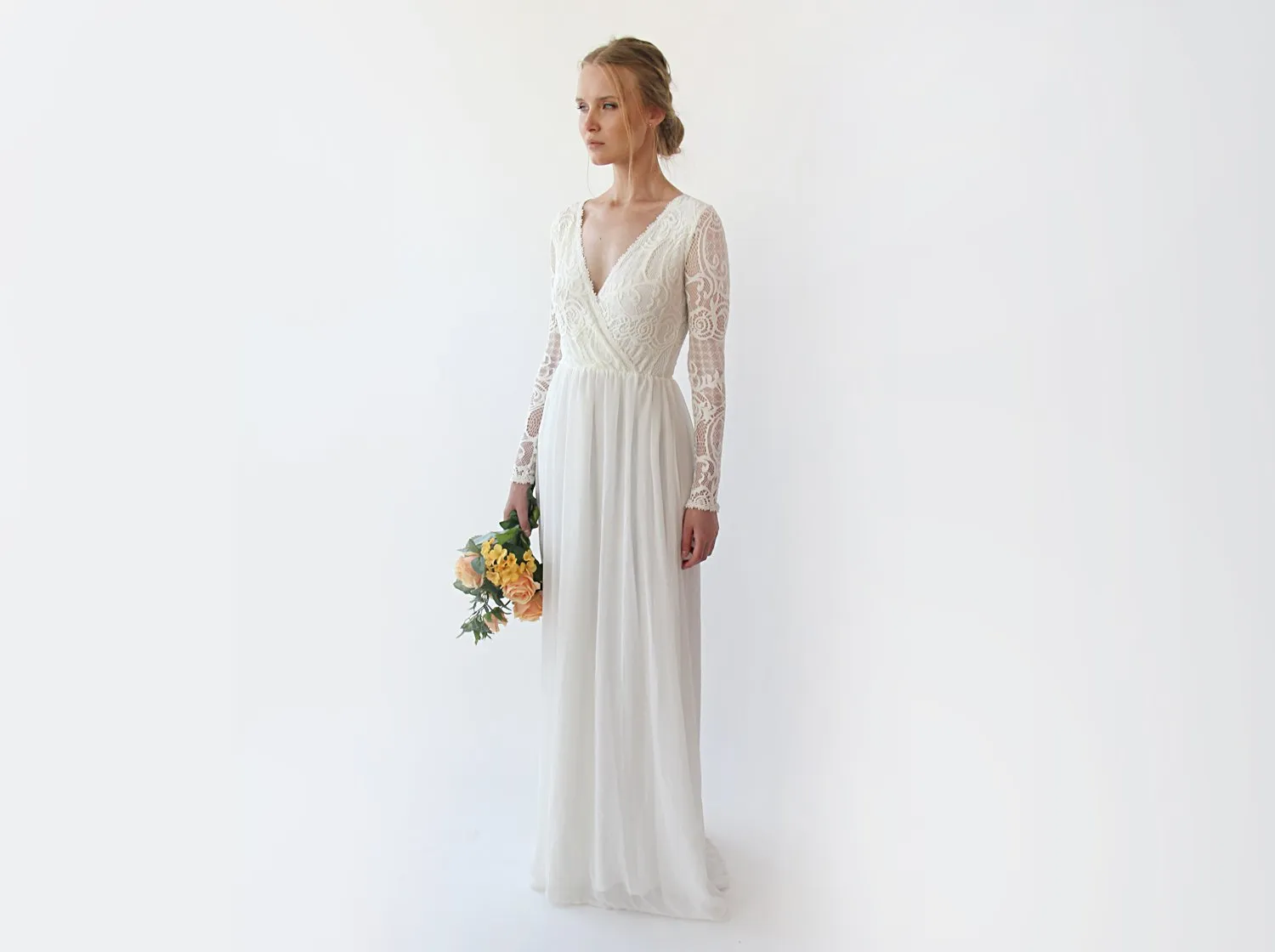 Wrap bohemian lace wedding dress #1242