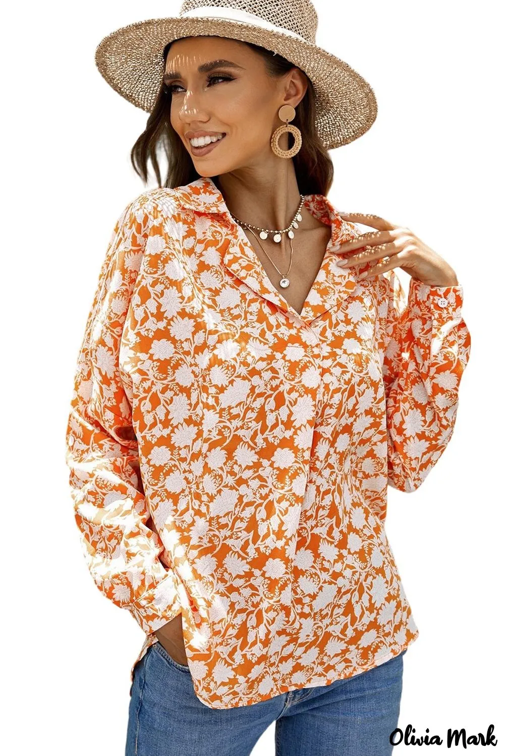 Xieyinshe - White Floral Button Down Long Sleeve Shirt