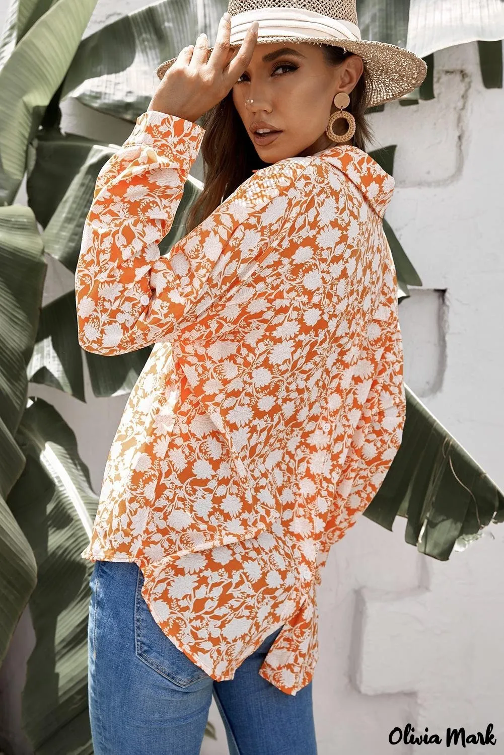 Xieyinshe - White Floral Button Down Long Sleeve Shirt