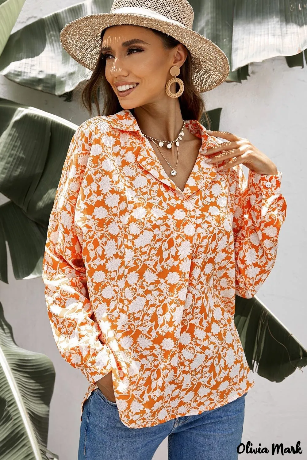 Xieyinshe - White Floral Button Down Long Sleeve Shirt