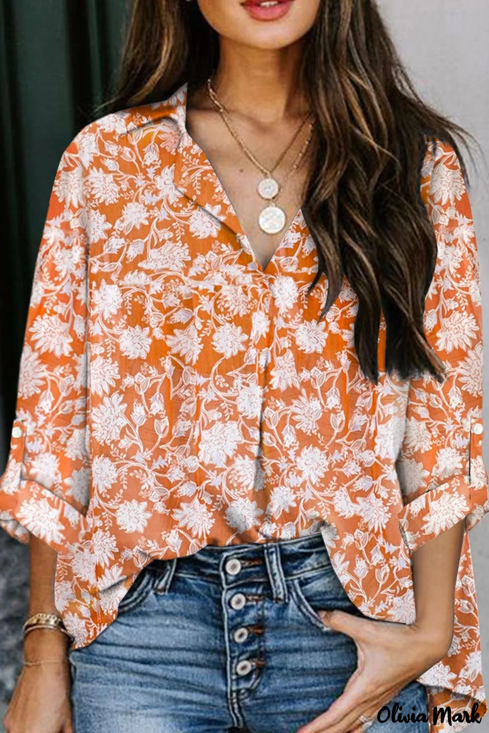 Xieyinshe - White Floral Button Down Long Sleeve Shirt