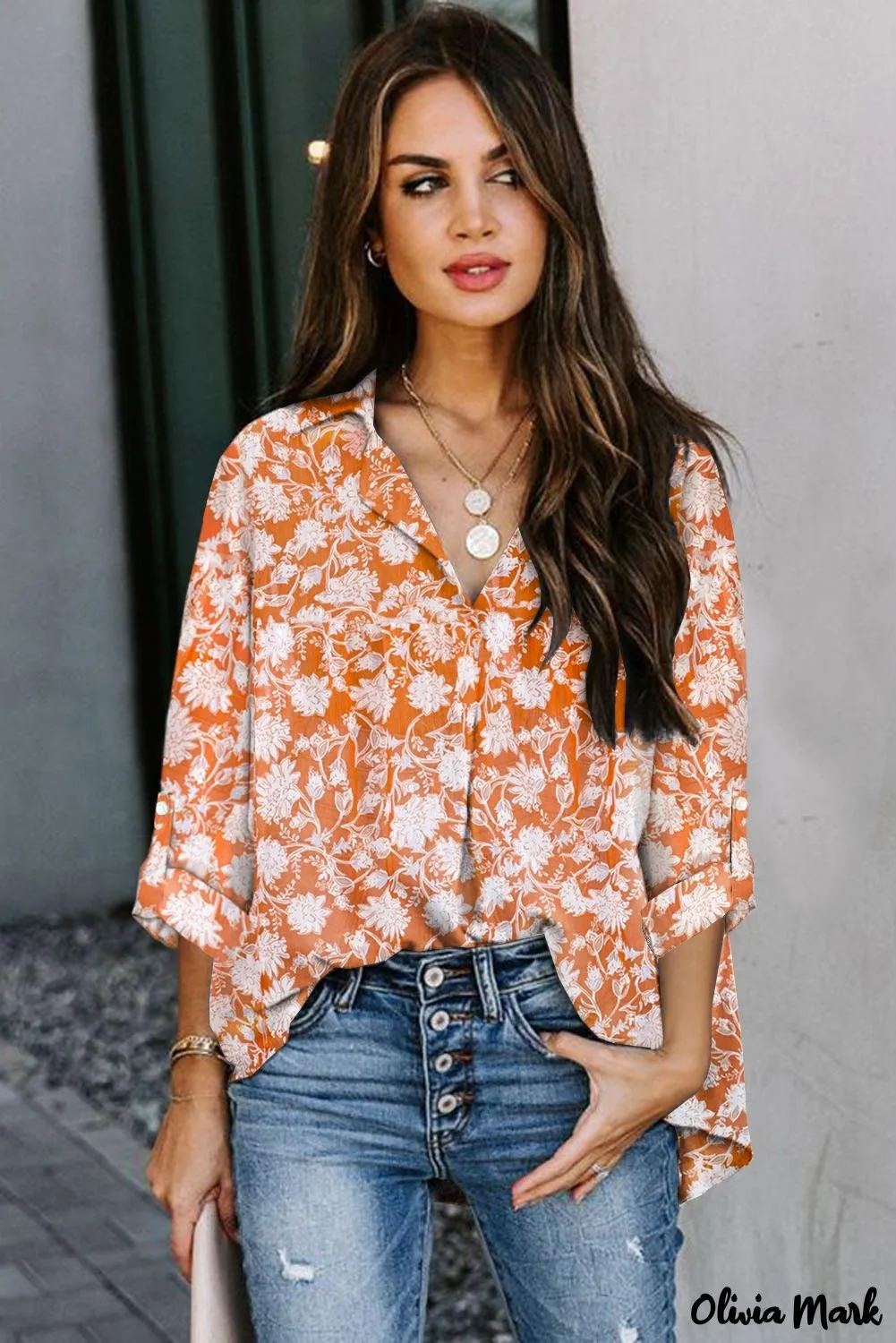 Xieyinshe - White Floral Button Down Long Sleeve Shirt