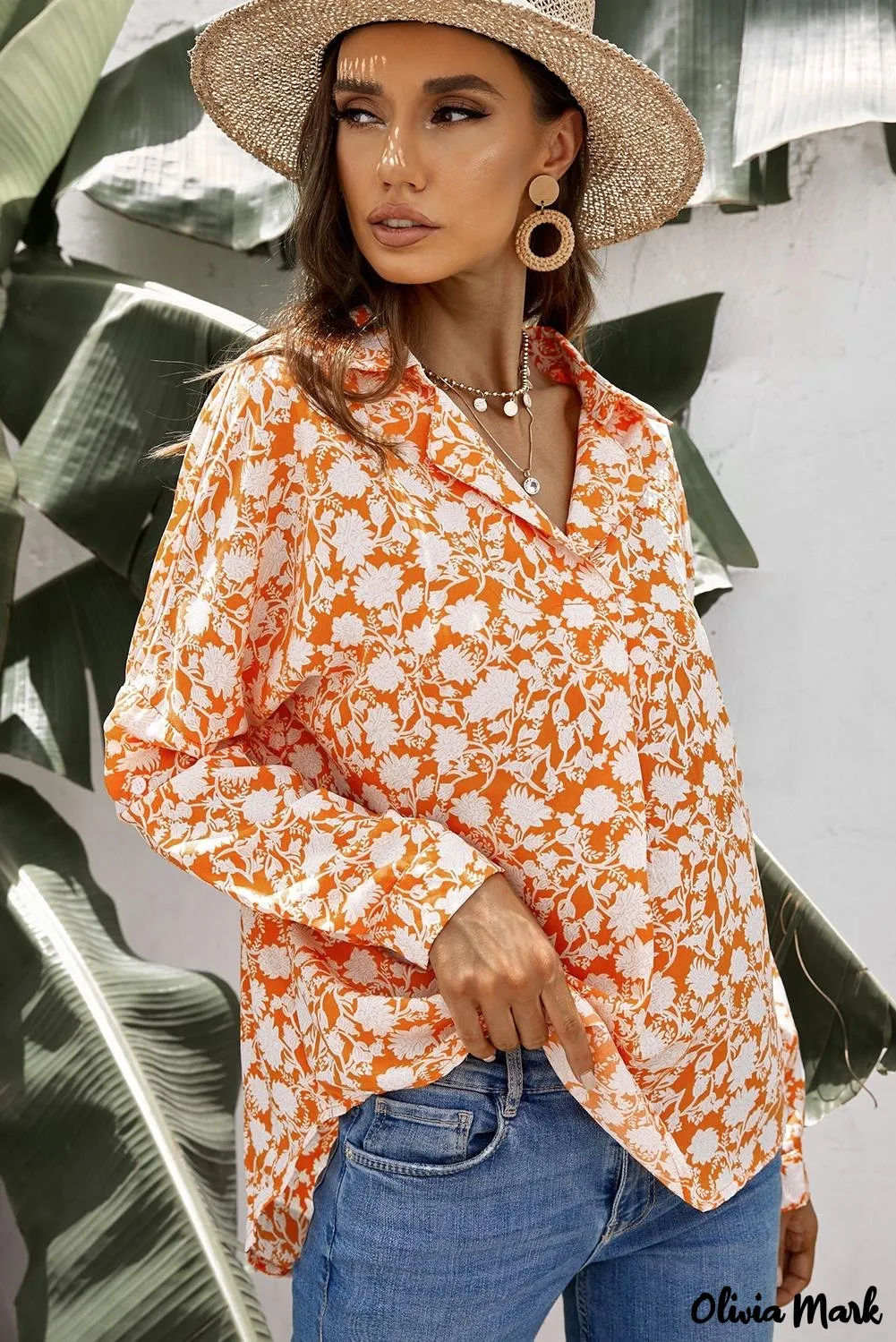 Xieyinshe - White Floral Button Down Long Sleeve Shirt