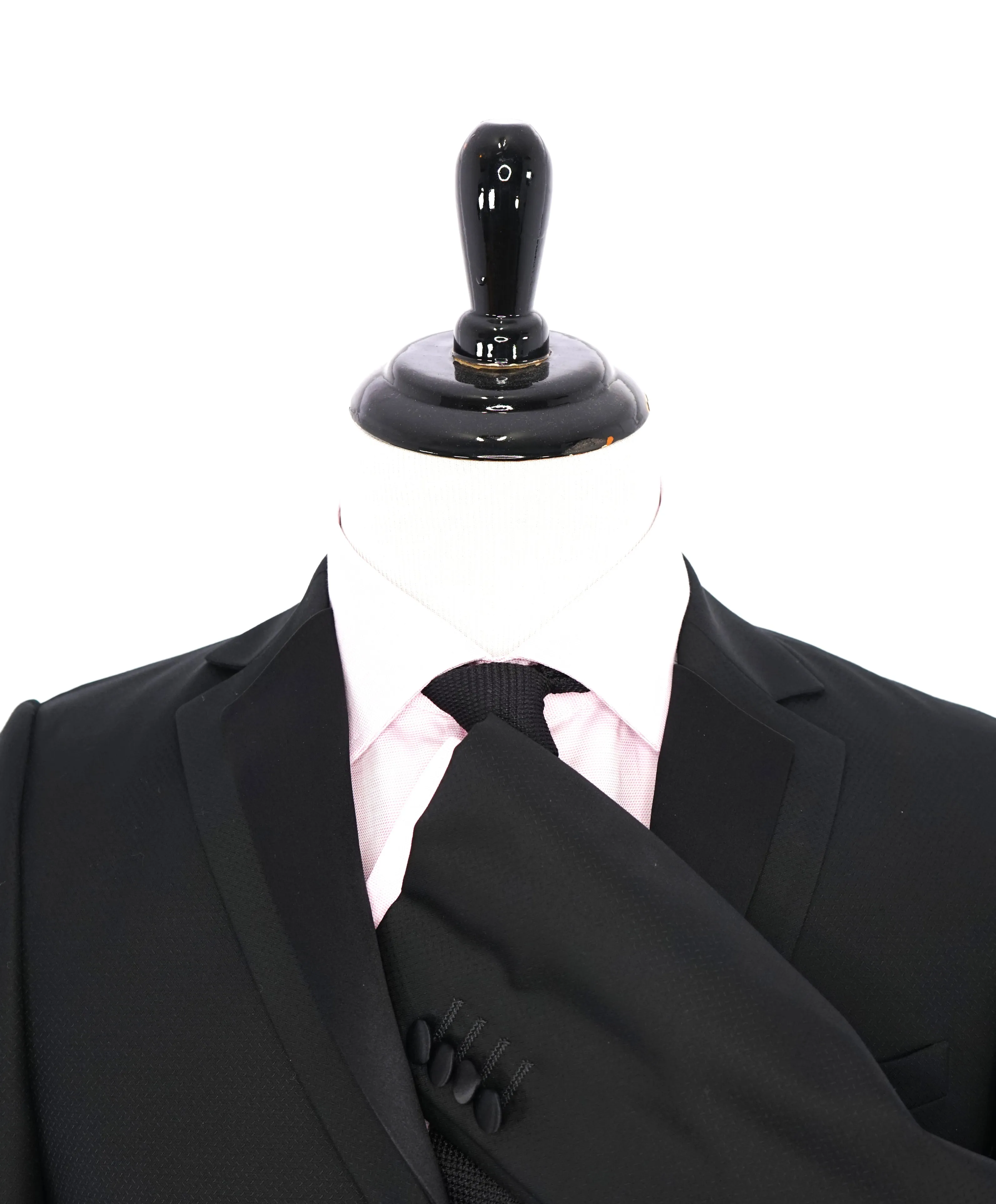 Z ZEGNA - Black Textured Fabric W Silk Lapel Drop 8 Wool Tuxedo Suit - 36R