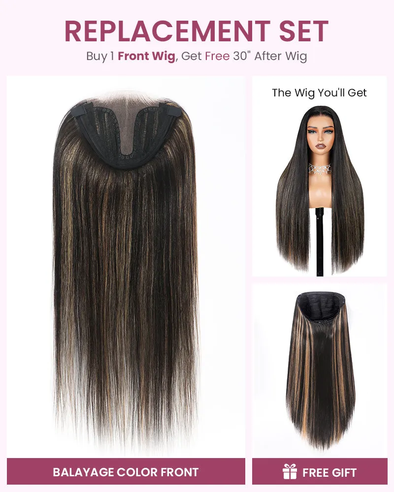 ZIP & Mix-All Wigs | Balayage Color 6-Inch Deep Lace Straight/Body Wave Replaceable Front Wigs With Free 30 Inch After Wigs