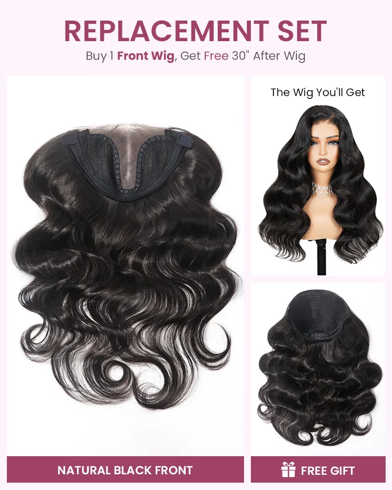 ZIP & Mix-All Wigs | Balayage Color 6-Inch Deep Lace Straight/Body Wave Replaceable Front Wigs With Free 30 Inch After Wigs