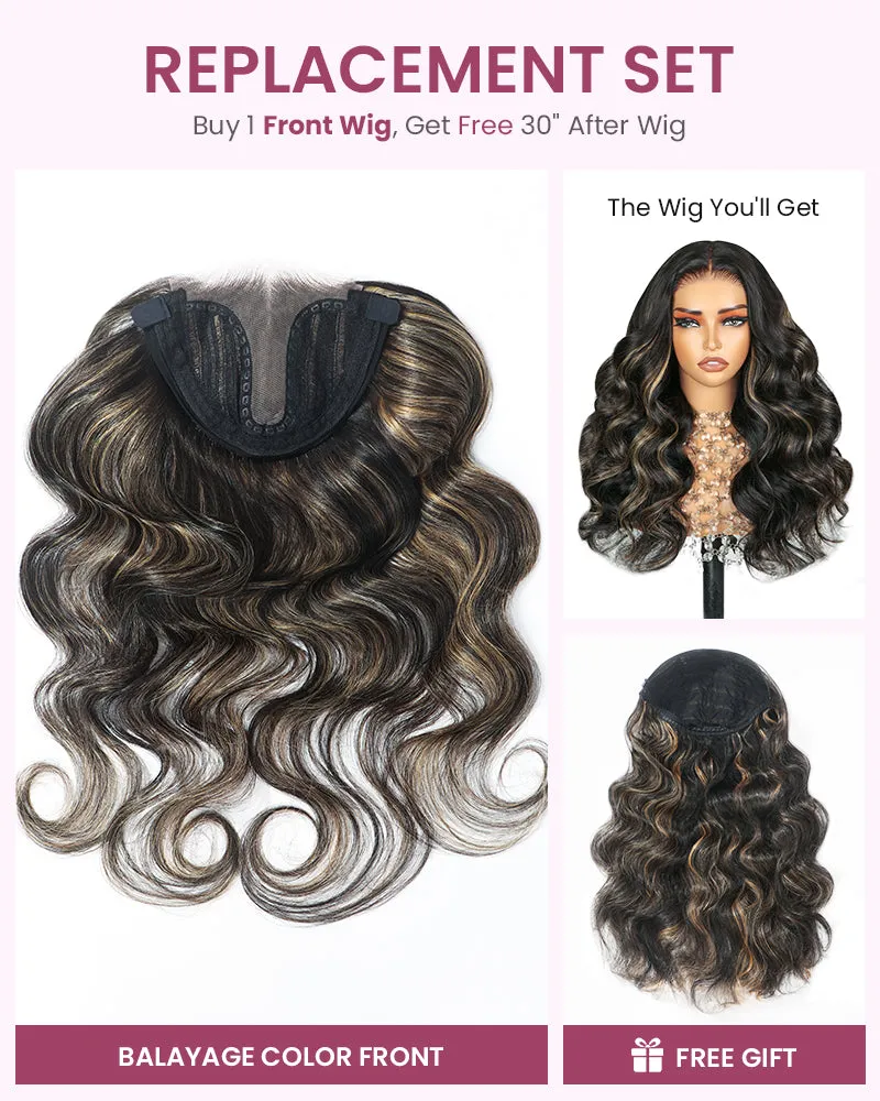 ZIP & Mix-All Wigs | Balayage Color 6-Inch Deep Lace Straight/Body Wave Replaceable Front Wigs With Free 30 Inch After Wigs